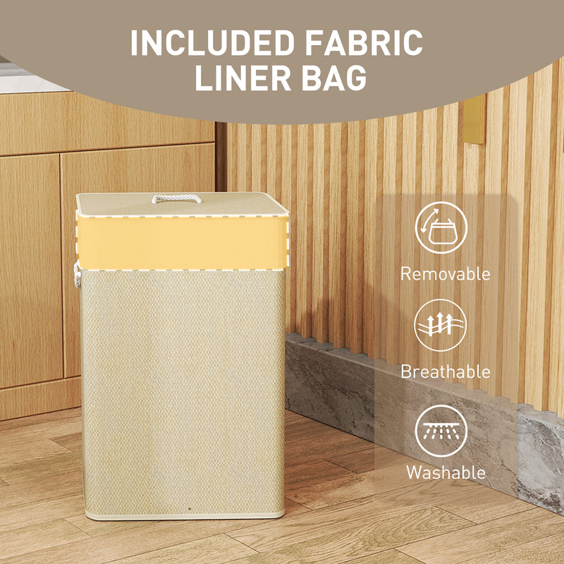 Bamboo Laundry Basket with Lid and Liner 72L Hamper with Handles for Bathroom or Bedroom