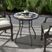 Round 60cm Garden Table with Printed Glass Top Ideal for Outdoor Dining Multicolour