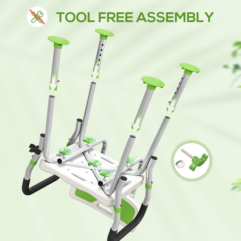 Height Adjustable Shower Chair With Backrest and Armrests For Elderly and Disabled Green