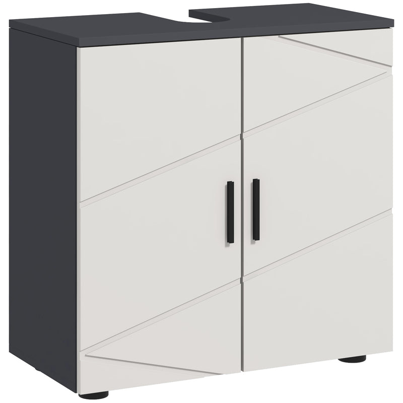 Under Sink Bathroom Cabinet with Shelf and Double Doors for Basin Storage Light Grey AOSOM