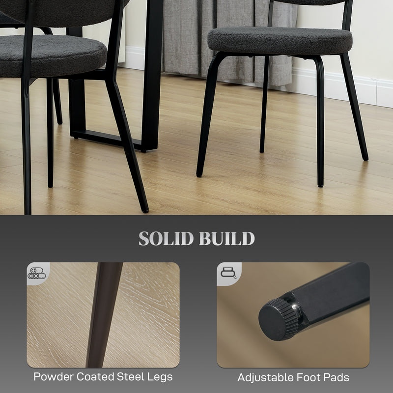 Set of 4 Black Boucle Dining Chairs with Padded Seat and Metal Legs for Modern Homes