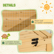 Wooden Tortoise and Reptile House with Mesh Roof Ideal for Outdoor Use, Natural Finish