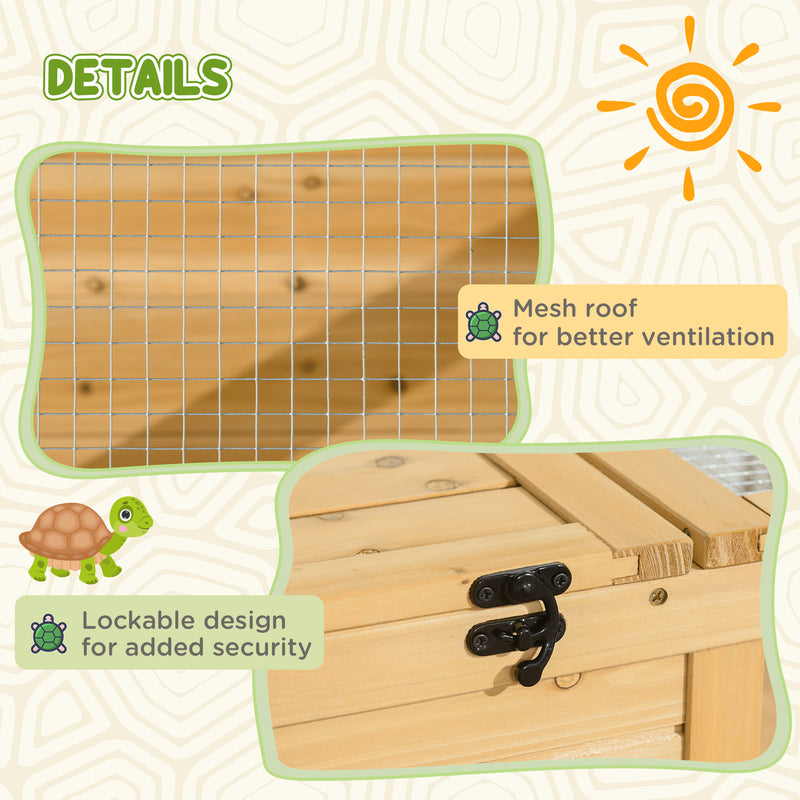 Wooden Tortoise and Reptile House with Mesh Roof Ideal for Outdoor Use, Natural Finish