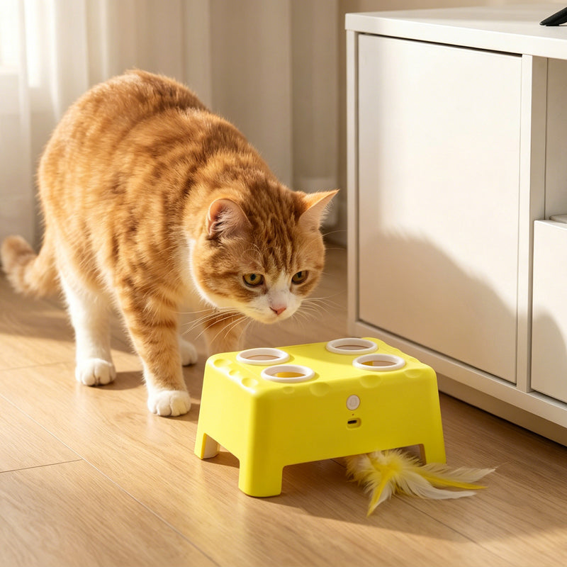 Automatic Interactive Cat Toy for Indoor Play and Boredom Relief Yellow White Pawhut