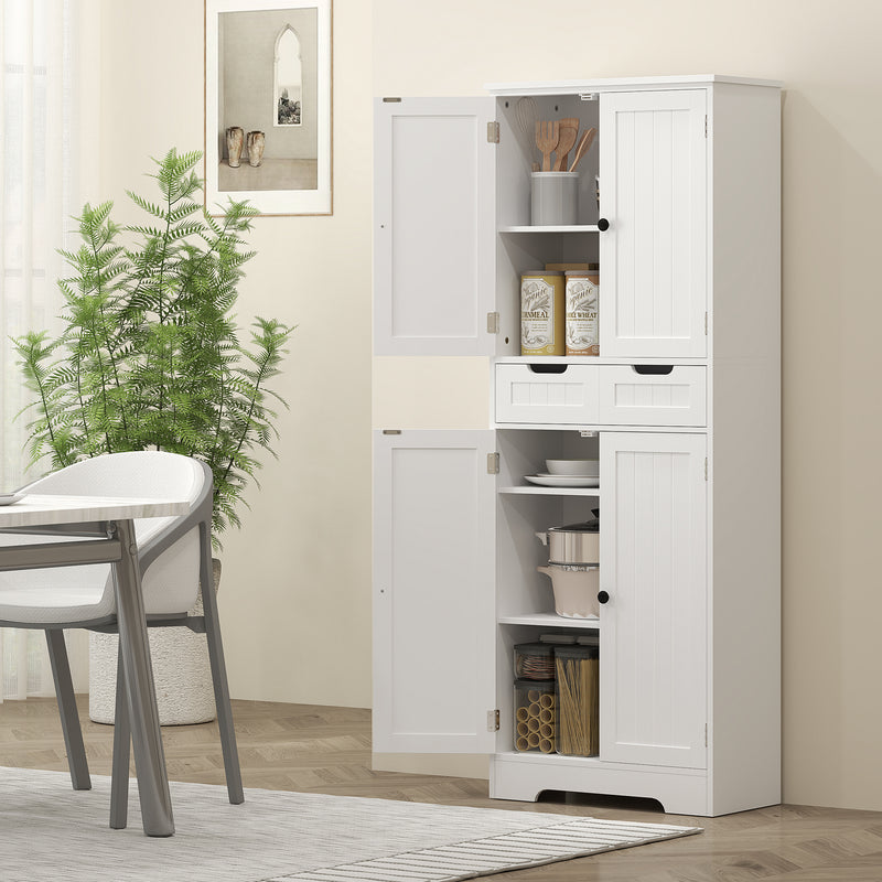 Tall White Bathroom Storage Cabinet with Shelves and Drawer for Towels and Toiletries