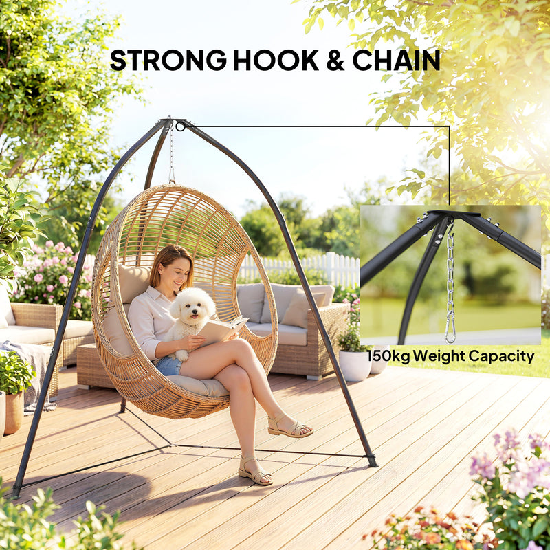 Hammock Chair Stand for Garden or Patio with Adjustable Height and Weather Resistant Frame Black AOSOM