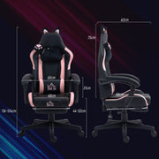 Reclining Gaming  Chair with Cat Ears Footrest and Paw Design for Home or Gaming, Black and Pink