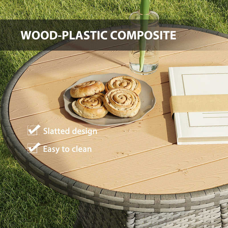 Round Rattan Garden Dining Table for 2 to 4 People with Easy Clean Top Mixed Grey Outsunny
