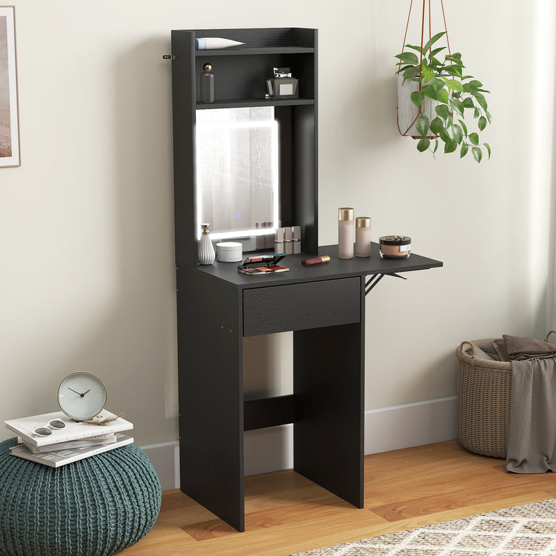 Dressing Table with Adjustable LED Mirror and Storage for Small Bedrooms Black AOSOM