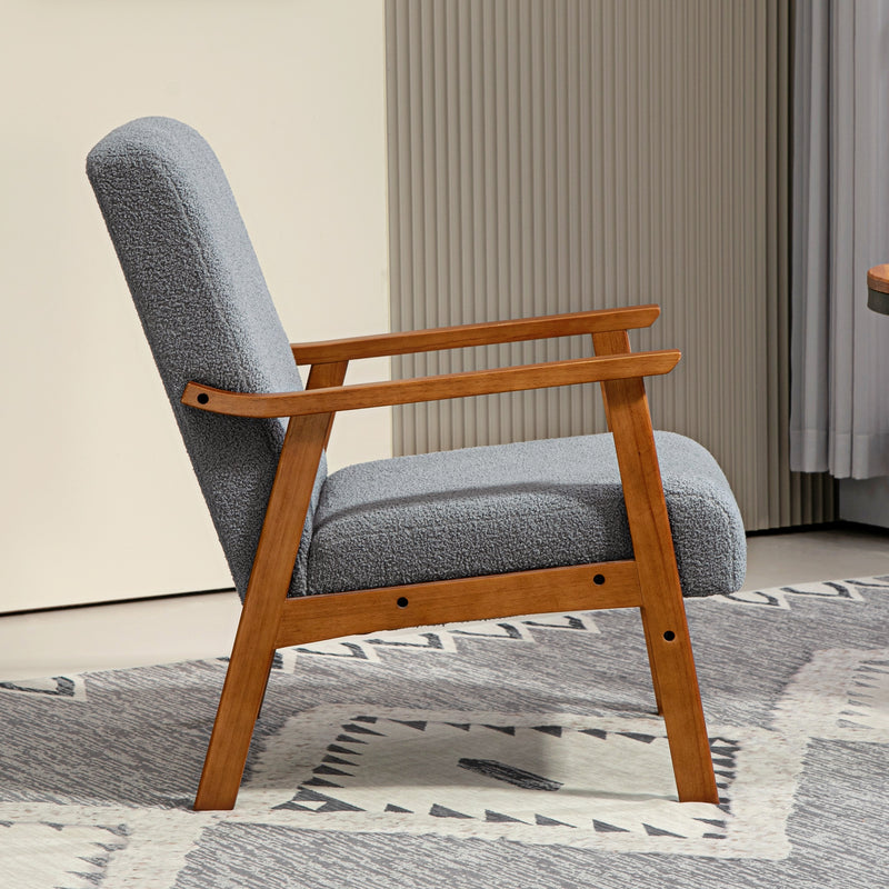 Grey Boucle Armchair with Wide Seat and Wooden Frame for Living Room or Bedroom by Homcom