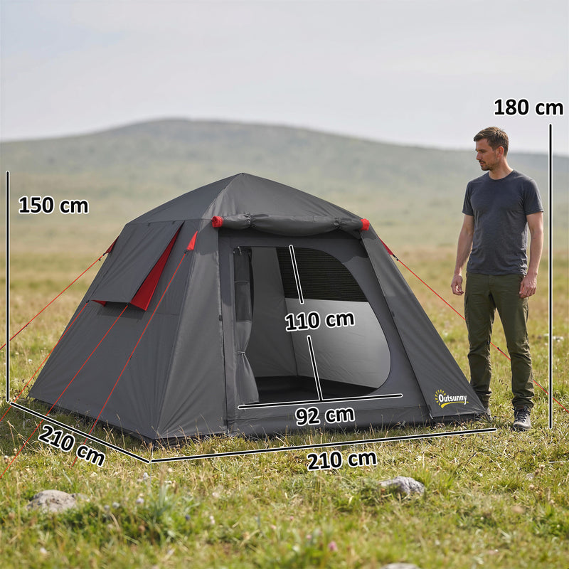 Waterproof 2 Person Camping Tent with Easy Setup and Spacious Interior Dark Grey Red