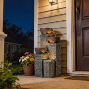 Garden Water Fountain with LED Lights for Relaxing Outdoor Spaces Rustic Brown AOSOM