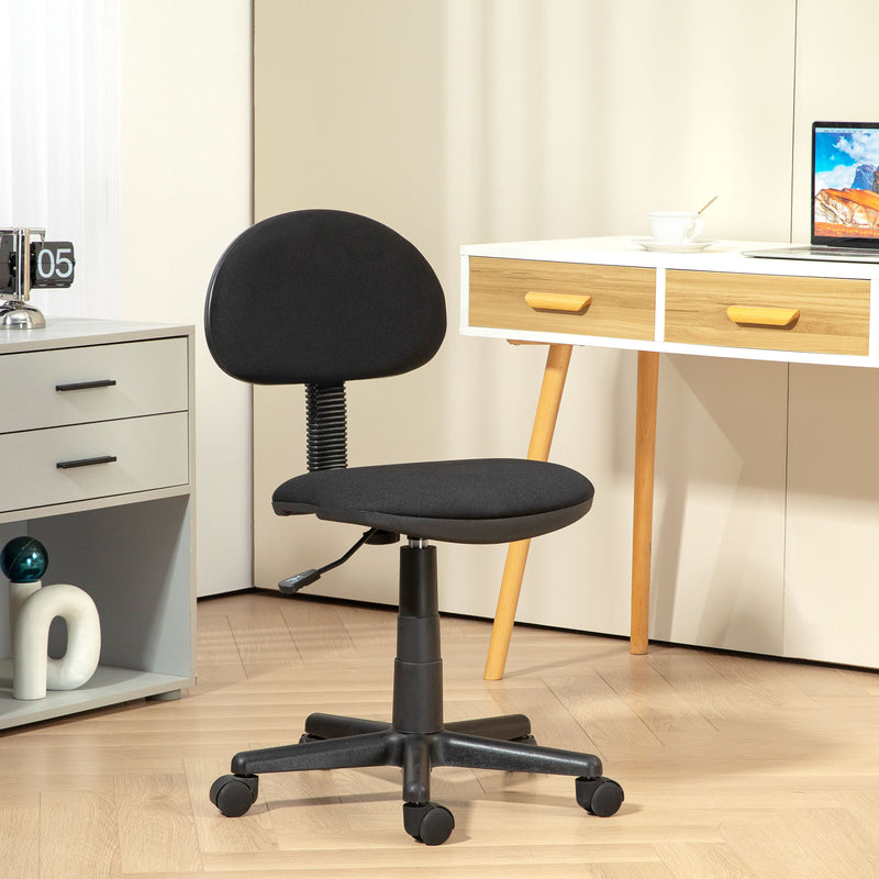 Compact Armless Office Chair with Swivel Base Ideal for Home or Study Desk, Black
