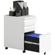 White 3 Drawer Steel Filing Cabinet with Lock and Wheels by Vinsetto