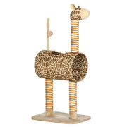 Giraffe Cat Tree with Scratching Posts Tunnel and Hanging Toy for Indoor Play Beige