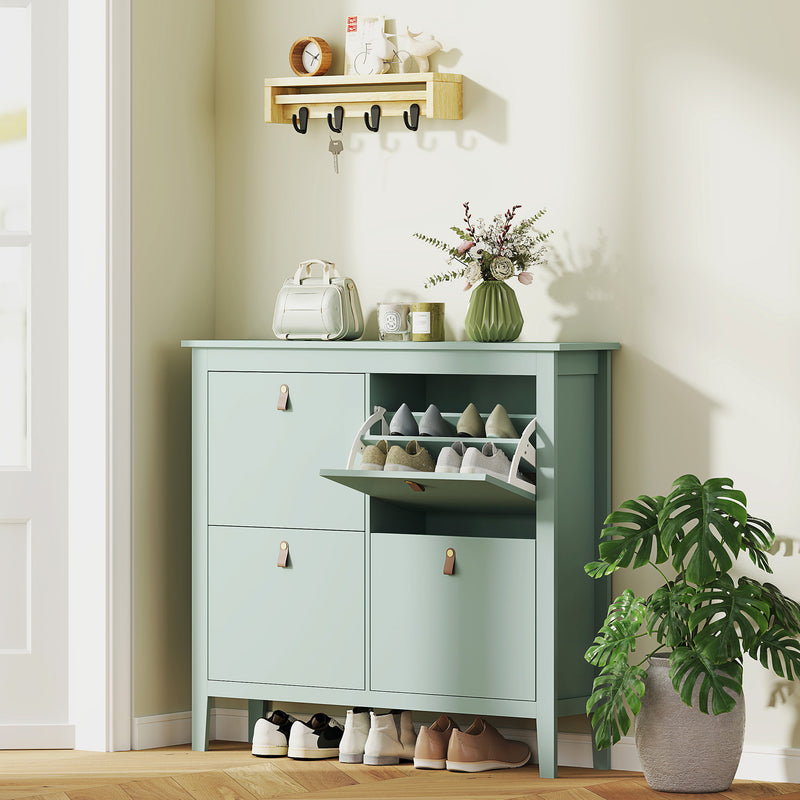 Green Modern 4 Drawer Shoe Cabinet with Ample Storage for Hallways by HOMCOM