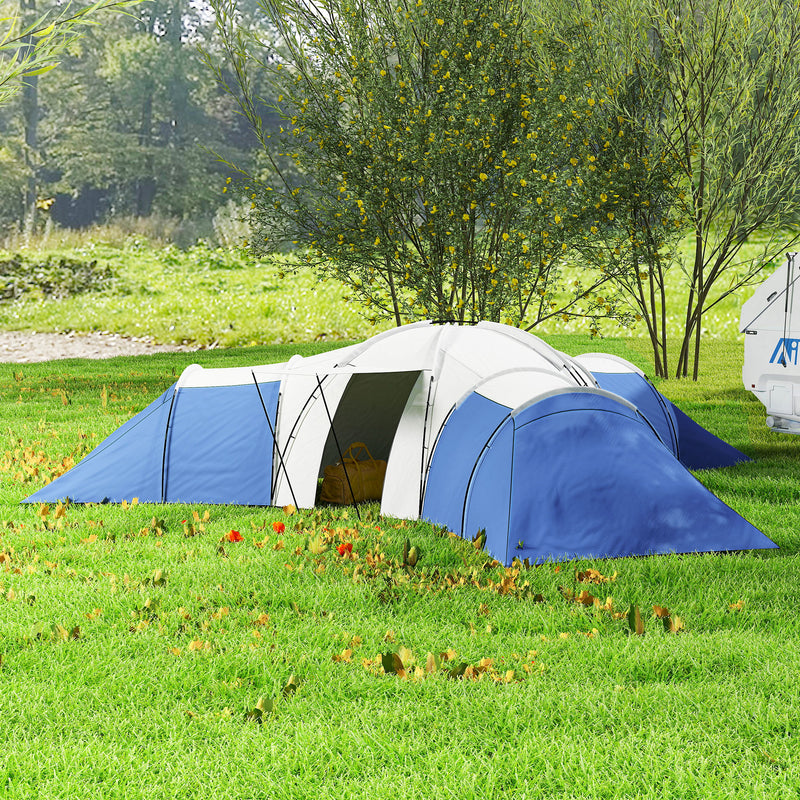 Family Camping Tent with Three Bedrooms and Living Area for Organised Group Trips Blue