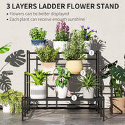 3 Tier Black Metal Plant Stand Ladder Shelf for Garden Patio or Balcony by Outsunny AOSOM