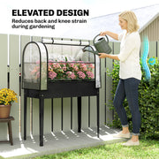 Raised Garden Bed with Clear Greenhouse Cover for Easy Gardening and Plant Protection Black Outsunny
