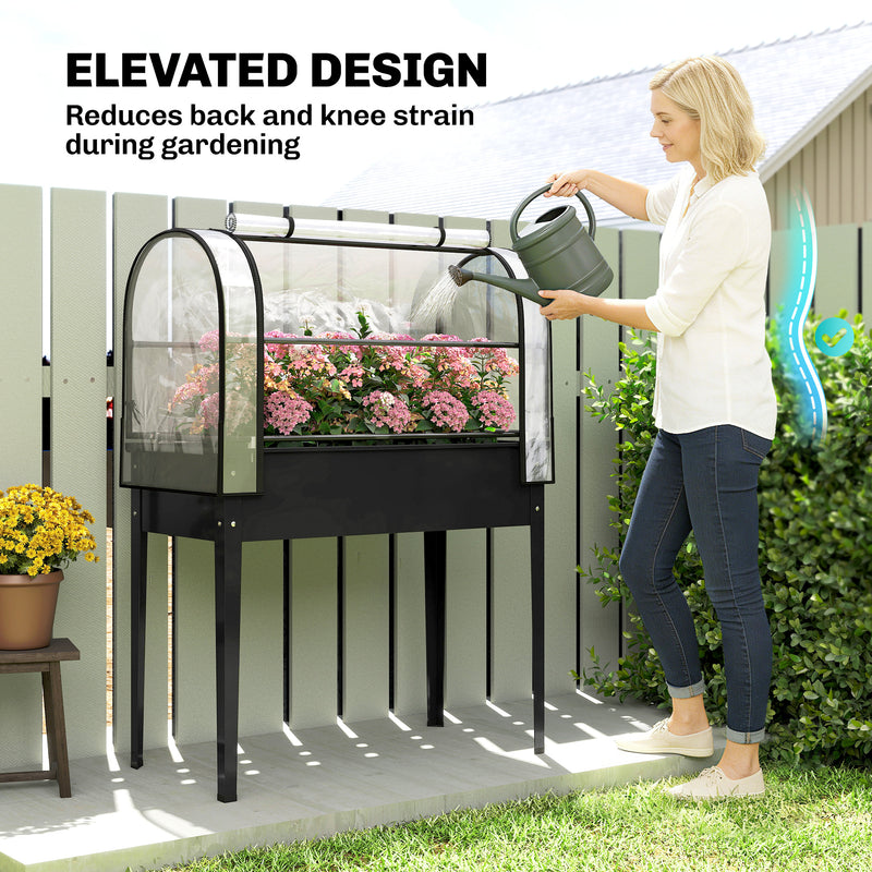 Raised Garden Bed with Clear Greenhouse Cover for Easy Gardening and Plant Protection Black Outsunny
