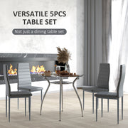 Five Piece Dining Set With Padded Chairs And Tempered Glass Table For Kitchen Grey