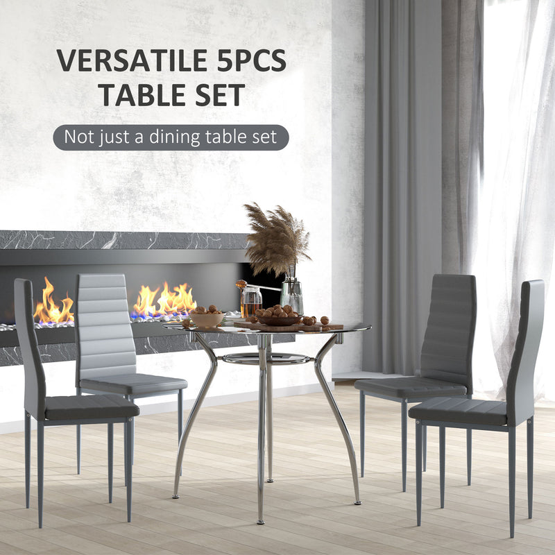 Five Piece Dining Set With Padded Chairs And Tempered Glass Table For Kitchen Grey