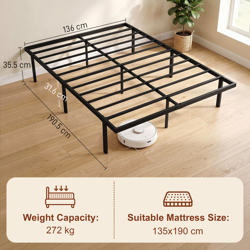 Black Metal Bed Frame For Double Mattress, Sturdy Steel, Supports Up To 42 Stone, Slats Included