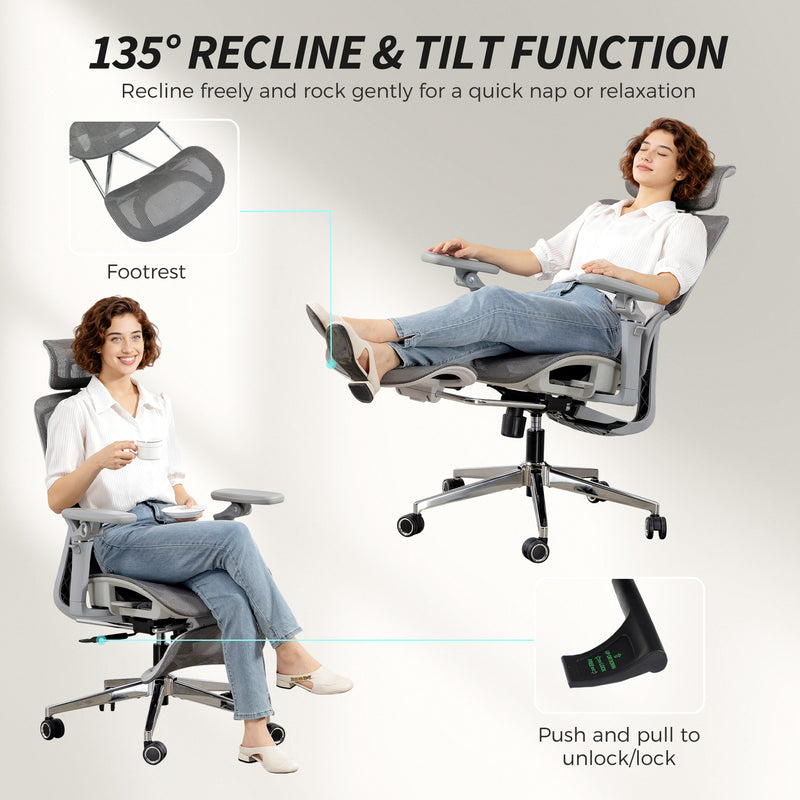 Ergonomic High Back Mesh Office Chair With Lumbar Support For Home Desk Use Grey AOSOM
