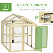 Large Wooden Chicken Coop With Expandable Run For Outdoor Poultry Care, Natural Wood