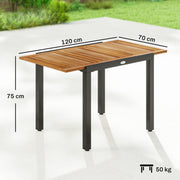 Extendable Garden Dining Table Ready Assembled for Easy Outdoor Hosting Natural Black Outsunny