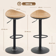 Adjustable Kitchen Bar Stools Set of 2 with Swivel and Easy Clean Seats Oak Black AOSOM