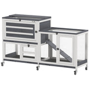 Wooden Rabbit Hutch with Run 2 Tier Guinea Pig Cage on Wheels 3 Trays 2 Openable Tops by PawHut