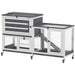 Wooden Rabbit Hutch with Run 2 Tier Guinea Pig Cage on Wheels 3 Trays 2 Openable Tops by PawHut