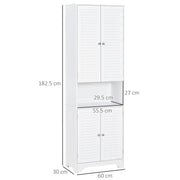 Tall White Freestanding Bathroom Floor Cabinet With Shutter Doors And 3 Storage Shelves
