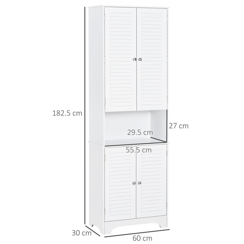 Tall White Freestanding Bathroom Floor Cabinet With Shutter Doors And 3 Storage Shelves