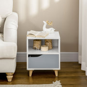 Set of 2 Bedside Tables with Storage Shelves and Drawers for Bedroom White and Grey AOSOM