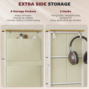 Chest of 4 Fabric Drawers for Bedroom Storage with Wooden Top Surface, Beige