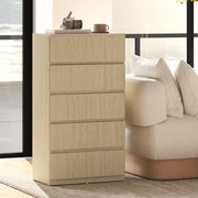 Chest of Drawers with 5 Spacious Handleless Drawers for Bedroom Storage Natural Wood AOSOM