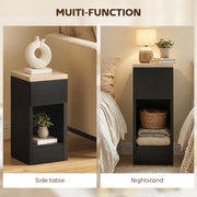 Slim Bedside Table Set of 2 with Drawer and Shelf for Small Spaces Black AOSOM
