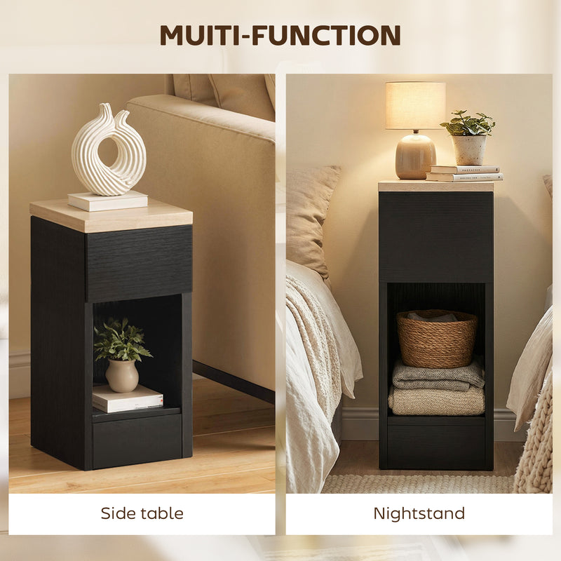 Slim Bedside Table Set of 2 with Drawer and Shelf for Small Spaces Black AOSOM