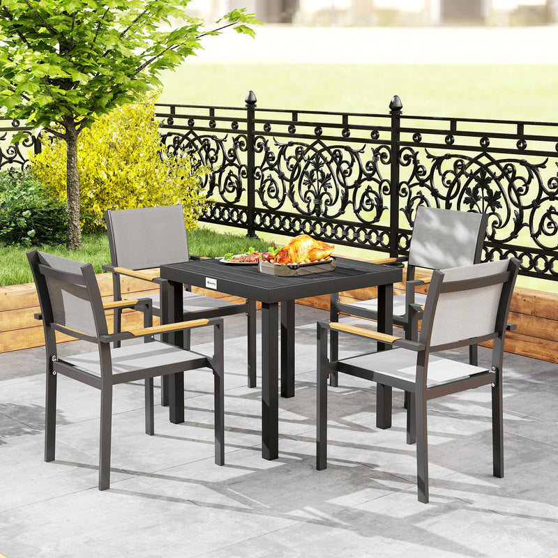 Square Garden Dining Table for 4 with Aluminium Legs Ideal for Patio or Balcony Black Outsunny
