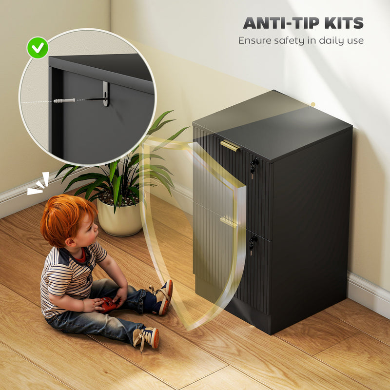 Filing Cabinet with Lockable Drawers for Home Office Organisation Black