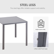 Grey Glass Top Square Dining Table for 2 to 4 People with Metal Legs for Dining Room