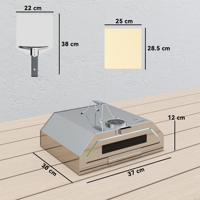 Silver Portable BBQ Pizza Oven with Thermometer Stone Peel and Handles by Outsunny