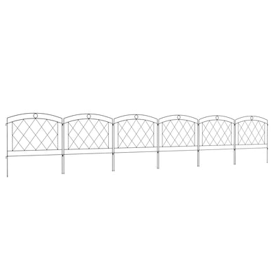 Black Metal Garden Picket Fence Panels Set of 6 Decorative Outdoor Border Fencing