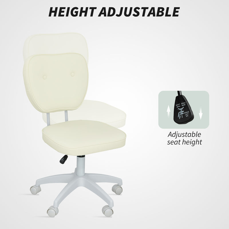 Armless PU Leather Swivel Office Chair With Adjustable Height For Home Desk Use, Cream