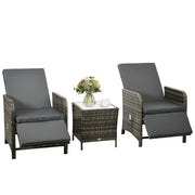 3 Piece Rattan Bistro Set with Cushions and Hidden Storage for Balcony or Garden Mix Grey AOSOM