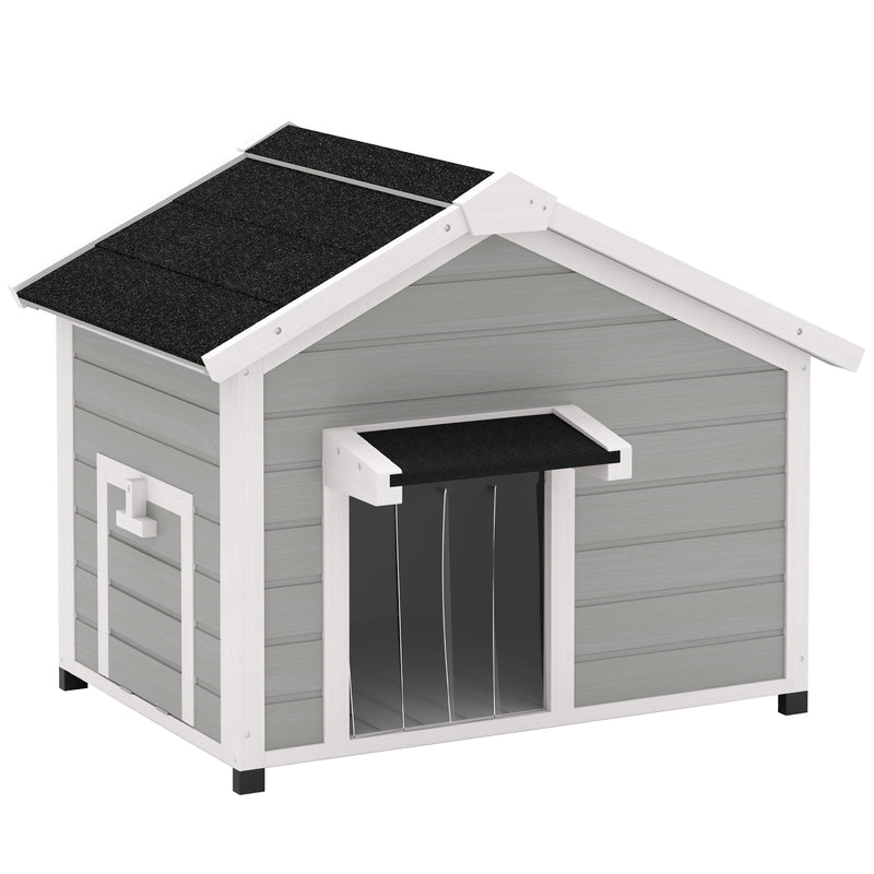 Wooden Dog House for Medium Dogs with Openable Roof and Elevated Feet Light Grey by PawHut