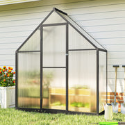 Walk-In Polycarbonate Greenhouse | Swing Door, Roof Vent & Ground Stakes – Black Outsunny