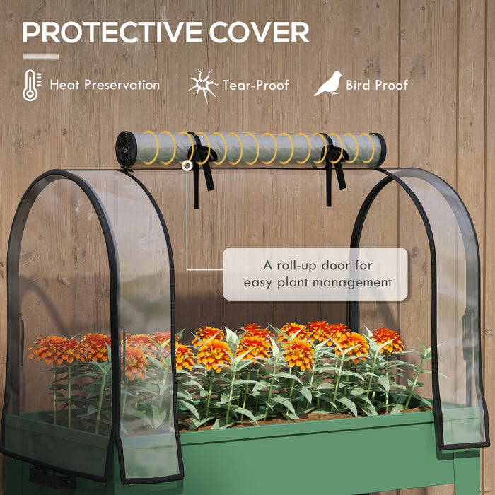 Raised Planter with Greenhouse Cover Mobile Garden Bed with Wheels and Shelf for Vegetables by Outsunny